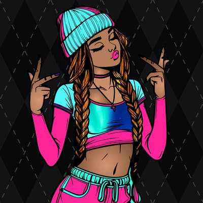 realistic teenage girl with braids and a beanie and crop top doing 🫶🏼