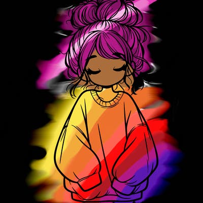 girl with baggy sweatshirt and messy bun