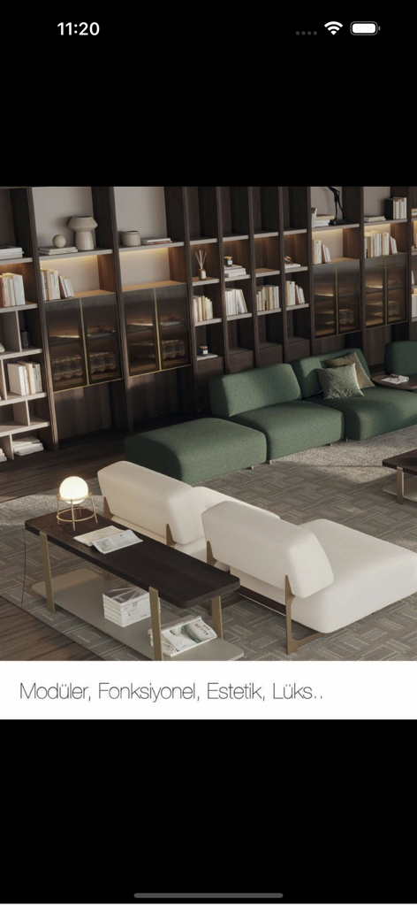 House Beautiful Turkiye - Modern luxury living room interior with designer furniture and a large bookshelf