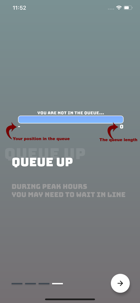Spin 2 Win - Social Gambling - 피크 시간 동안 대기열 지침을 보여주는 Spin 2 Win 앱 대기 화면