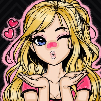 realistic girl winking and blowing a kiss while making heart hands