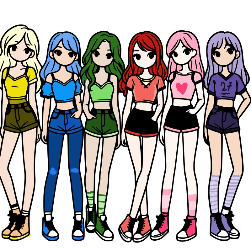 a group of girls wearing crop tops and shorts