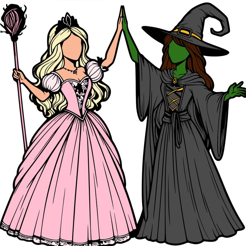 detailed realistic split of a princess and a witch