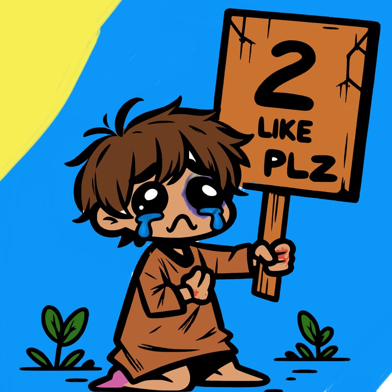 small poor toddler crying with sign that says 2 like plz