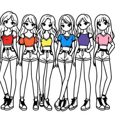 a group of girls wearing crop tops and shorts