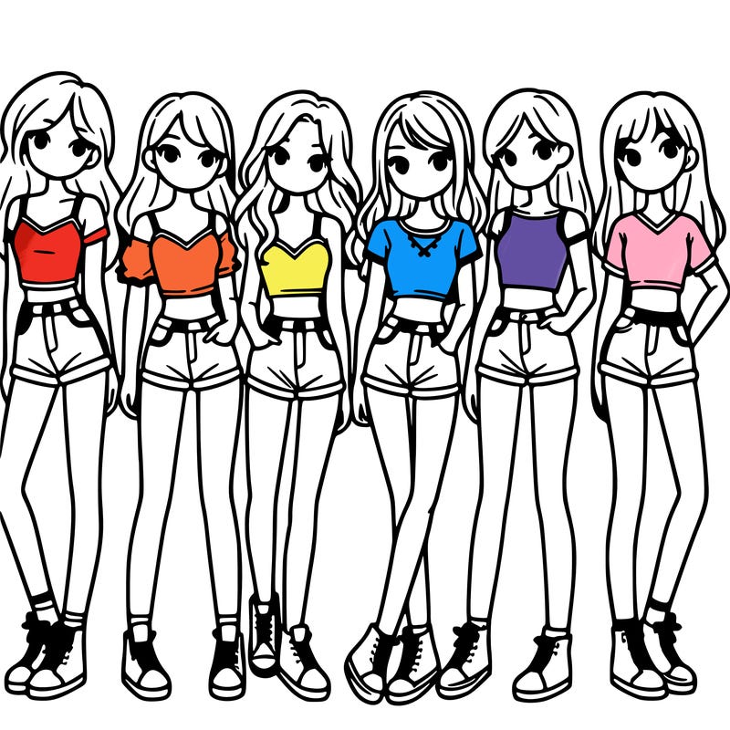 a group of girls wearing crop tops and shorts