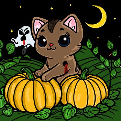 cat in a pumpkin patch