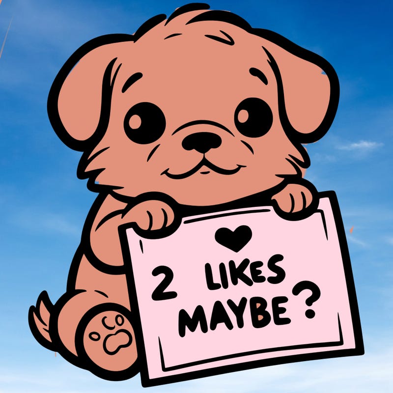 a puppy holding a sign that says 2 likes maybe?