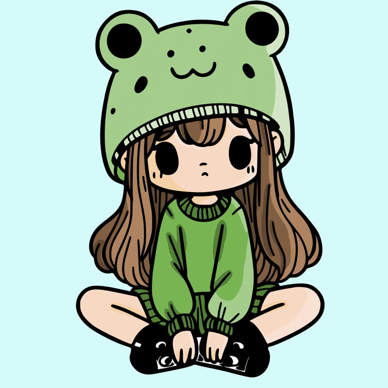 a girl wearing a frog hat and some frog socks