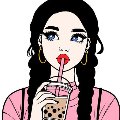 realistic girl with braided hair drinking boba