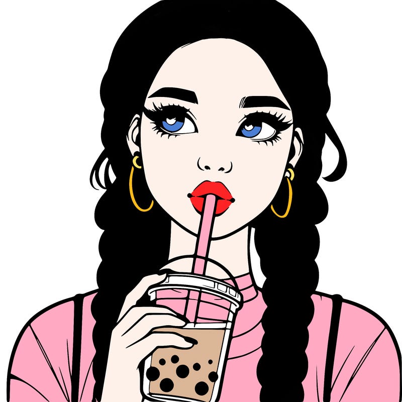 realistic girl with braided hair drinking boba
