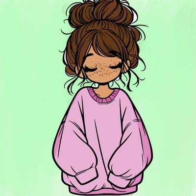girl with baggy sweatshirt and messy bun