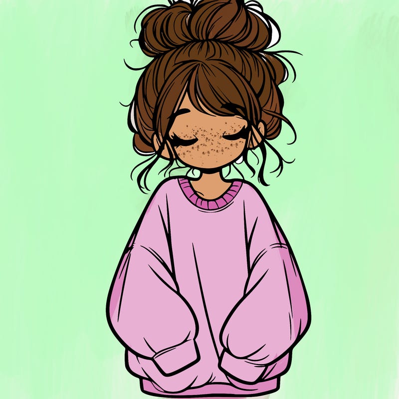 girl with baggy sweatshirt and messy bun