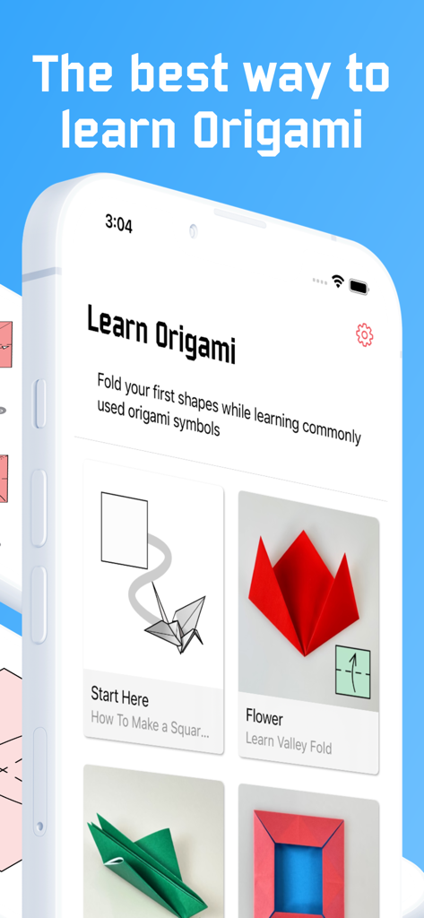 Origami - Fold & Learn - Mobile app interface for learning origami with various folding projects