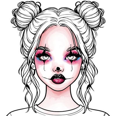 realistic girl with two buns in hair and lips