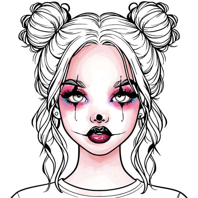 realistic girl with two buns in hair and lips