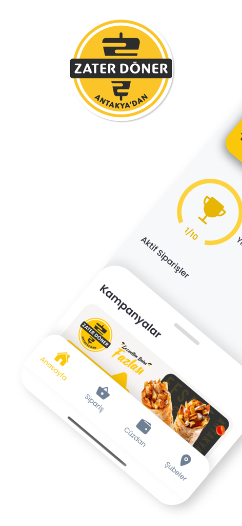 ZaterApp - Zater Doner mobile app interface displaying loyalty reward progress and current food campaigns