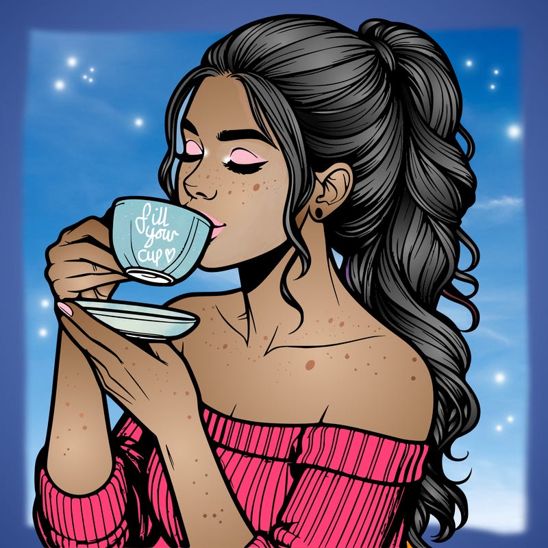 realistic woman drinking tea