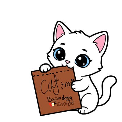 a small cat with a blank sheet of paper in its hand. the cat is sooooooo cute!