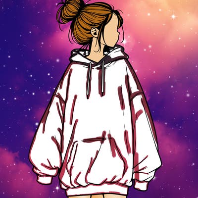 realistic girl with a oversized sweatshirt on and a bun