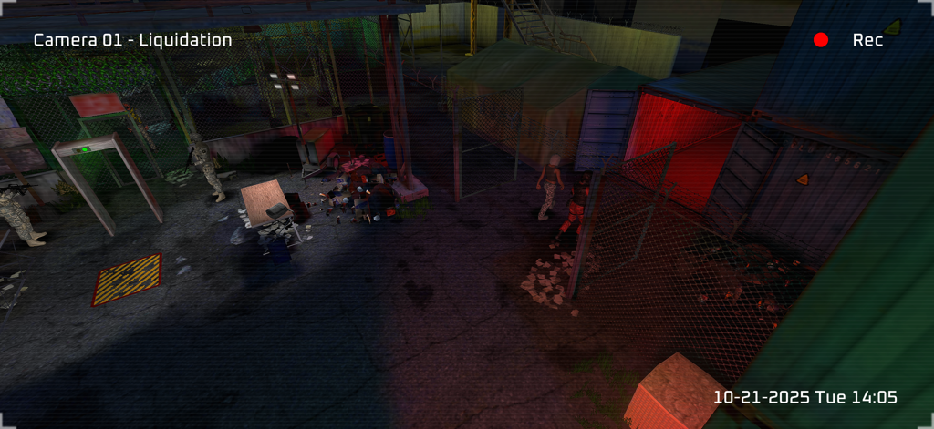 Survival Zone: Zombie Outbreak - CCTV surveillance view of a military checkpoint in a zombie outbreak zone