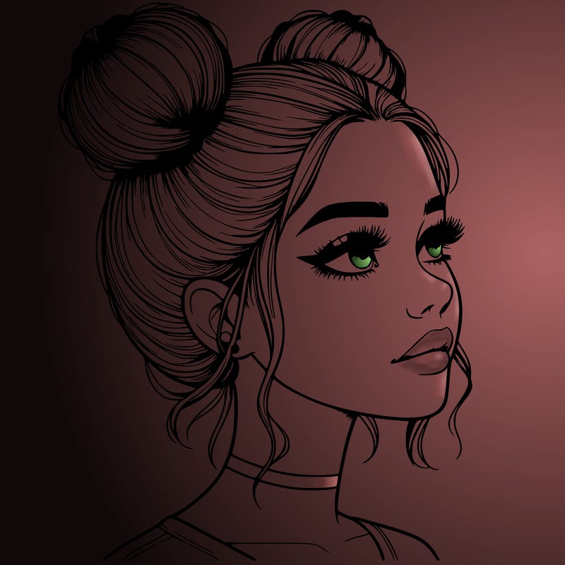 realistic girl with buns on the top of her head
