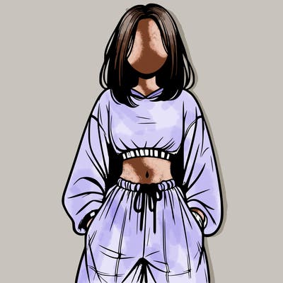 realistic girl faceless with baggy pants and a crop top