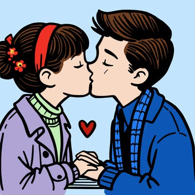 a boy and a girl kissing