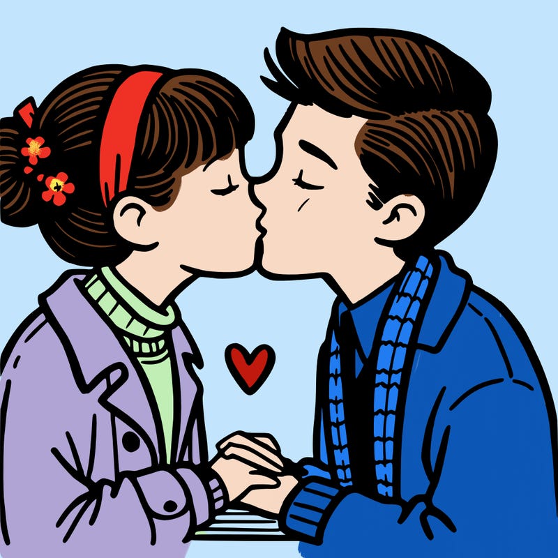 a boy and a girl kissing