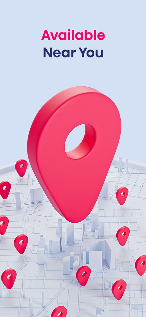 A 3D map illustration with red location pins indicating FastPay service points nearby.