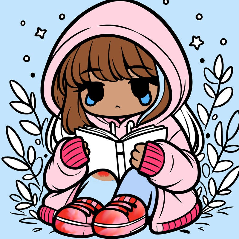 girl in oversized hoodie reading a book