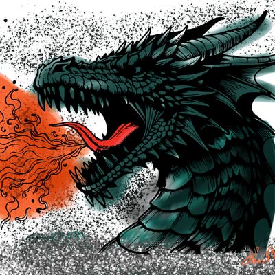 realistic dragon with mouth on fire