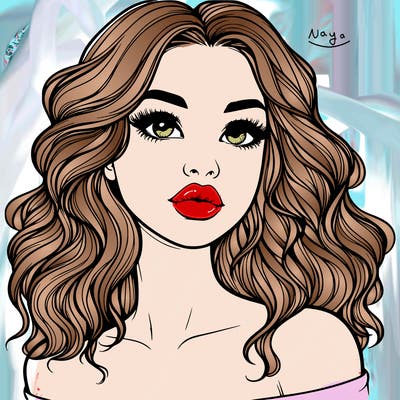 realistic girl with wavy hair and lips