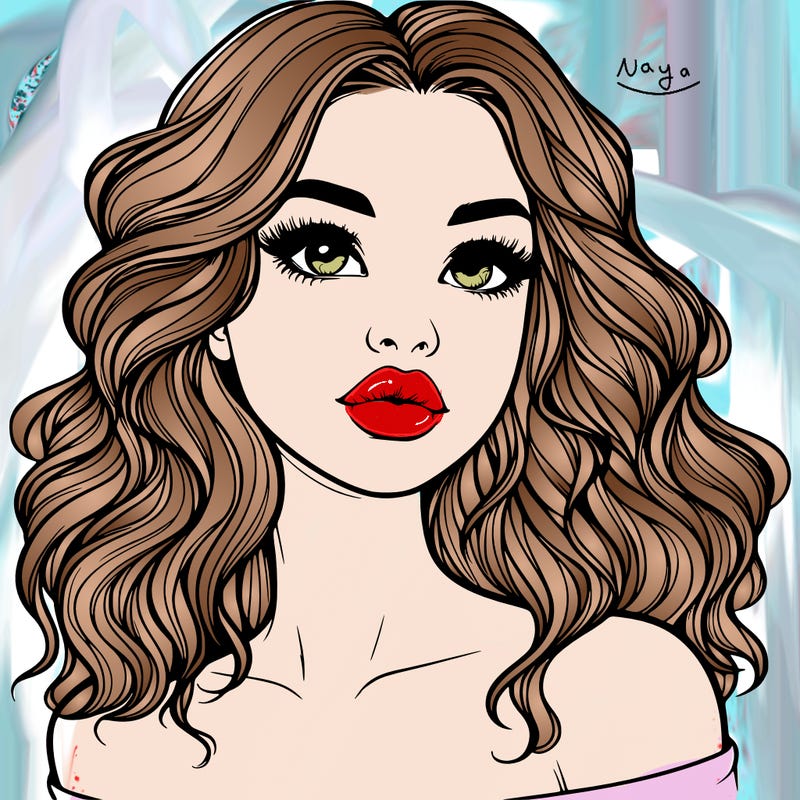 realistic girl with wavy hair and lips