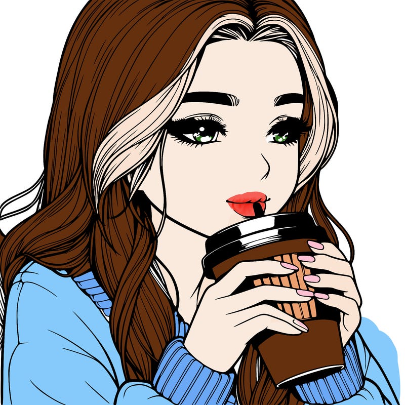 realistic girl drinking coffee