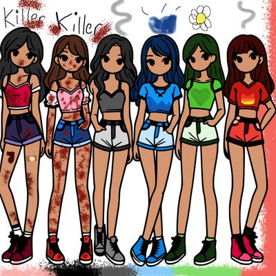 a group of girls wearing crop tops and shorts