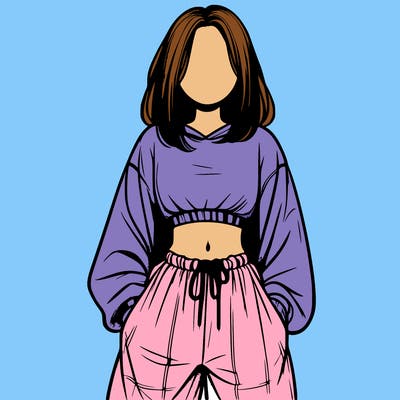 realistic girl faceless with baggy pants and a crop top