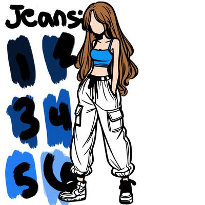girl in baggy pants crop top and long hair
