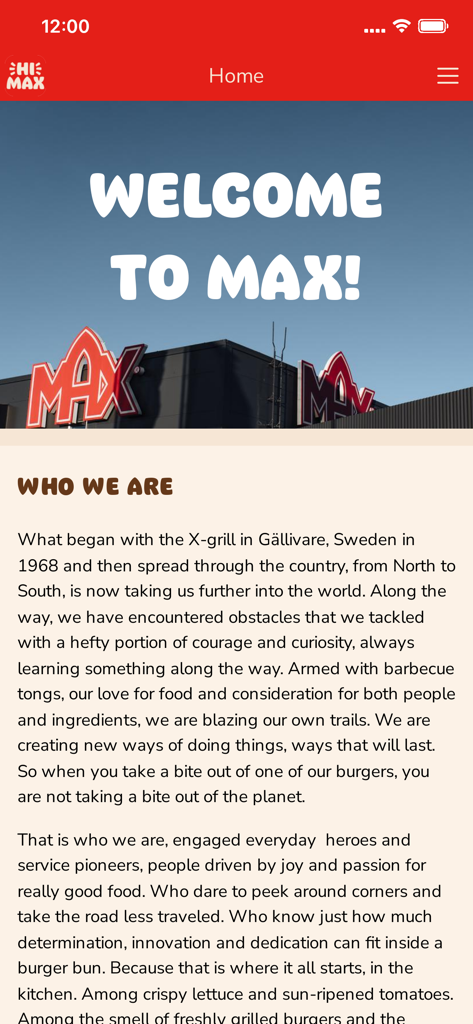 HiMAX - Screenshot of the HiMAX app home screen displaying a welcome message and a company introduction section titled Who We Are.