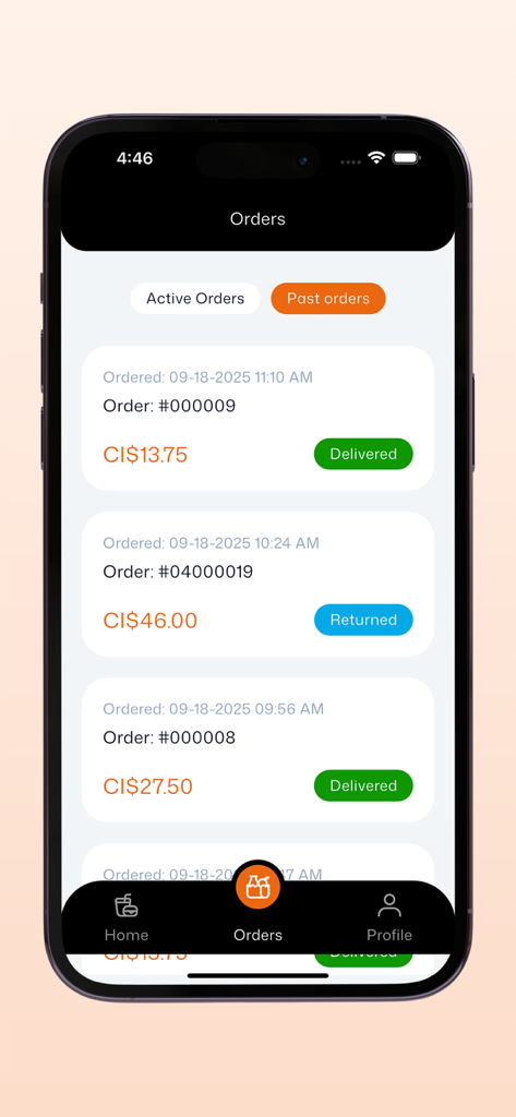 Fireaway Pizza Cayman - Fireaway Pizza Caymanの注文履歴画面。過去の注文と配達ステータスが表示されています