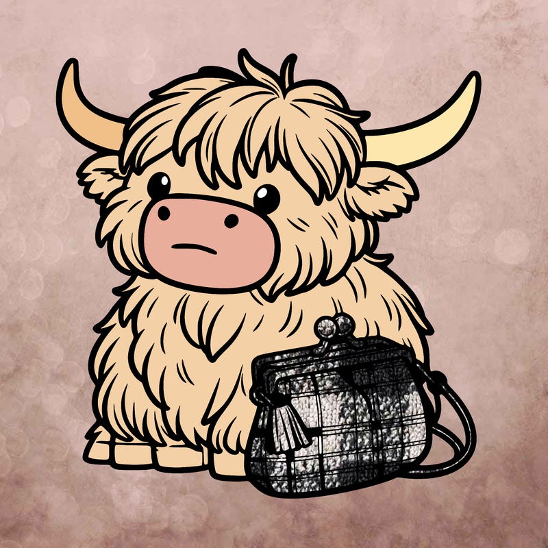 highland cow in a purse