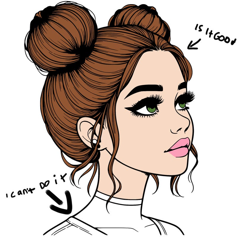 realistic girl with buns on the top of her head