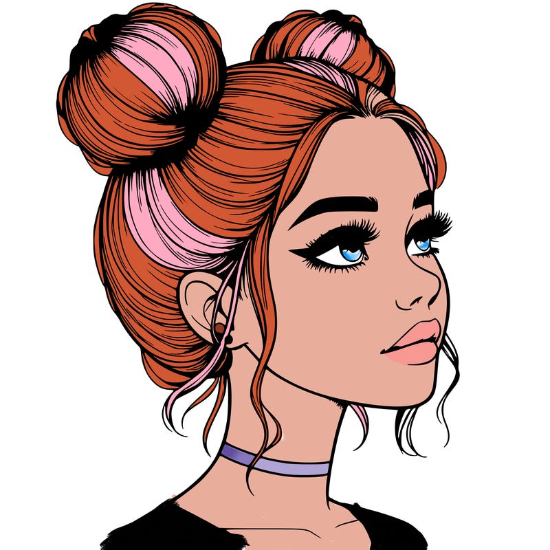 realistic girl with buns on the top of her head