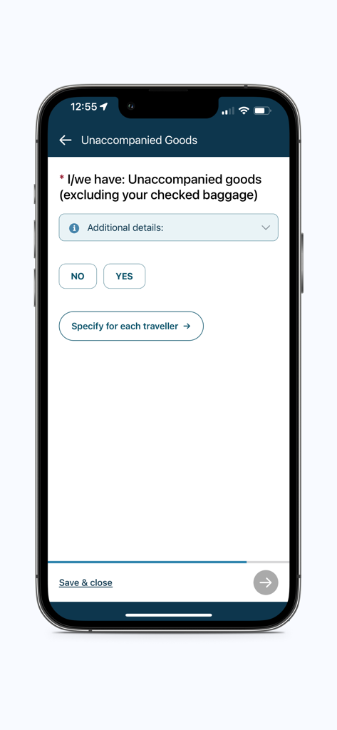 ArriveCAN - 캐나다 세관을 위한 동반하지 않은 물품 신고 ArriveCAN 앱 화면