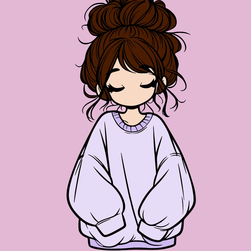 girl with baggy sweatshirt and messy bun