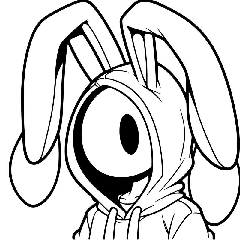 humanoid bunny wearing a hoodie and has super long droopy ears