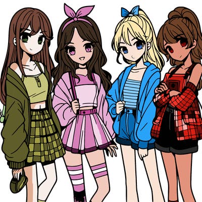 teen manga girls group of 4