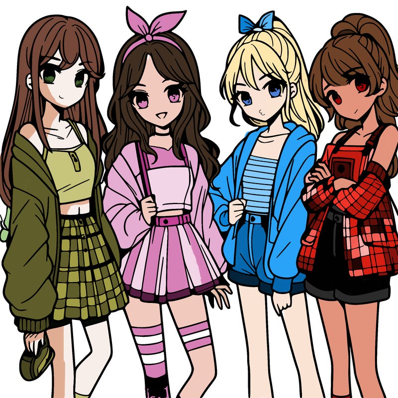 teen manga girls group of 4