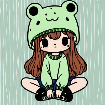 a girl wearing a frog hat and some frog socks