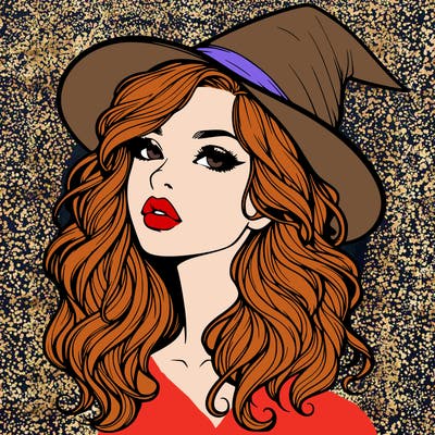 realistic witch girl with wavy hair and lips